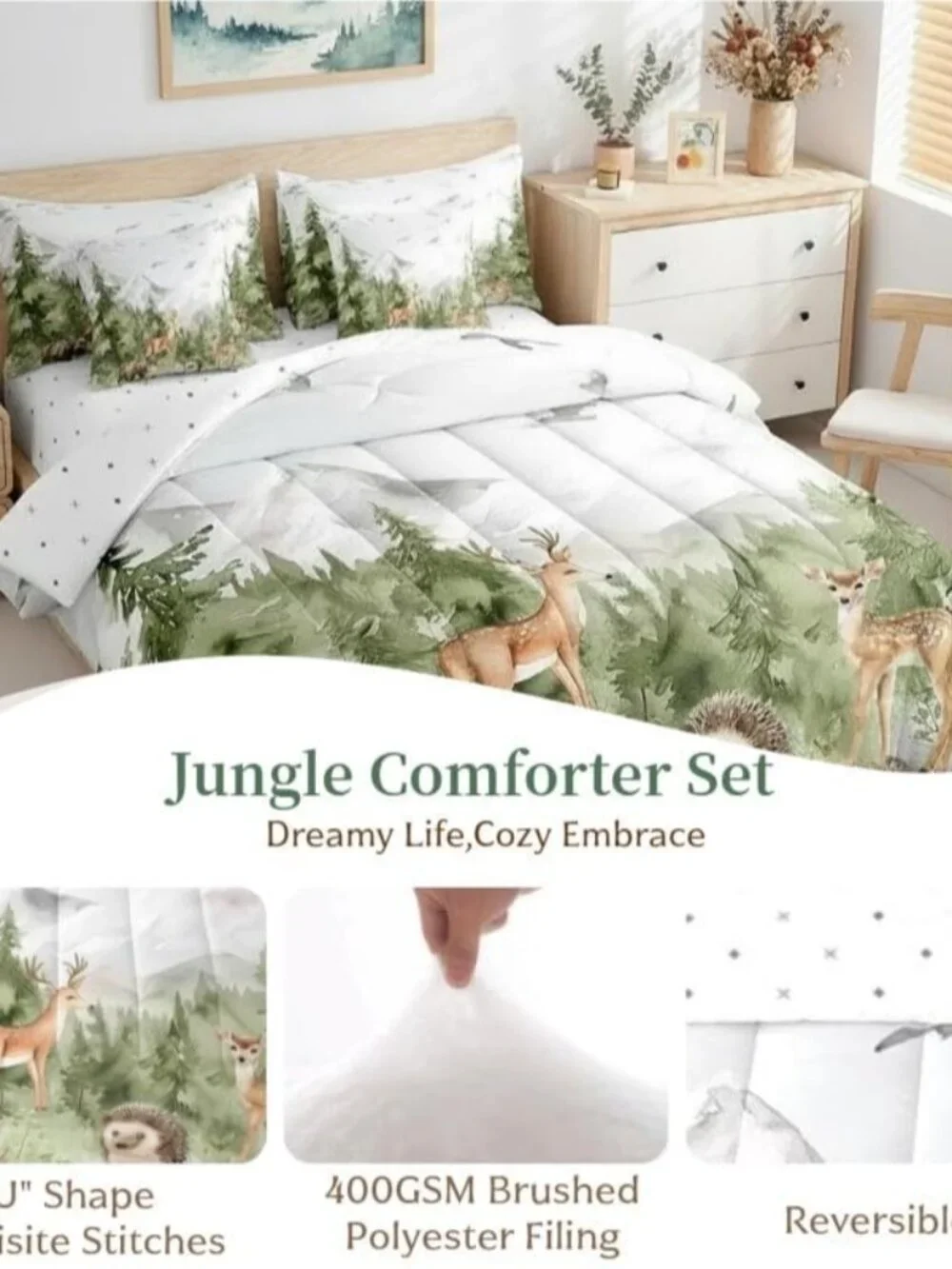 Giant Mountain Forest 7 Piece Comforter Set Twin Woodland Deer Bear Hedgehog Bir